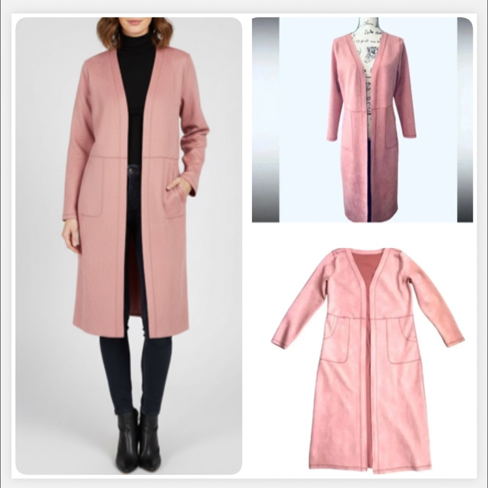 Women’s Y2K Whimsical Pink faux  Suede Long Coat